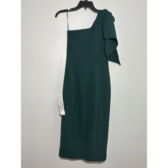 DRESS THE POPULATION Midi Dress Womens Small Green Tiffany One-Shoulder Bow New - Picture 9 of 16